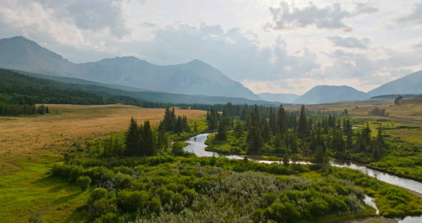 istock Aerial view of wild river flowing from mountains 2168083227