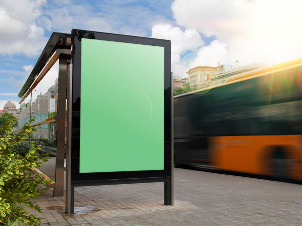 istock Blank Vertical Advertisement Poster at a City Bus Stop 2168083907
