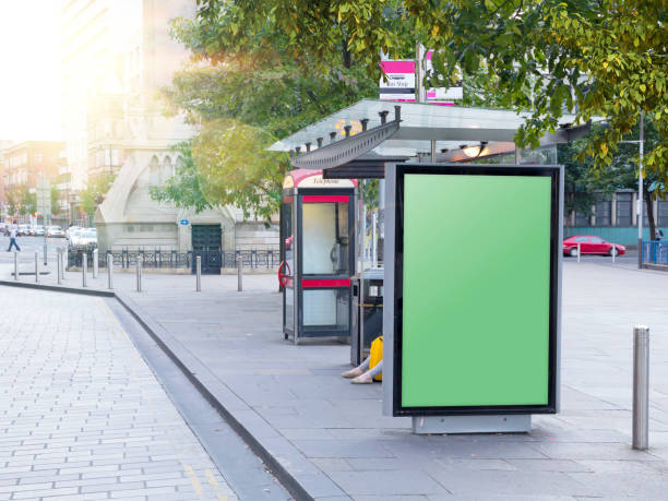 istock Blank Vertical Advertisement Poster at a City Bus Stop 2168084140