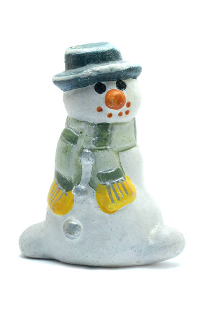 Christmas clay toy snowman isolated on white background, close-up shot
