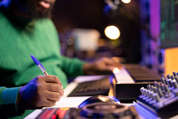istock Songwriter taking notes to create new tracks for an album in his home studio 2168090829