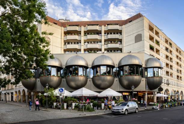 Berlin, Germany, July 6, 2024: View of the restaurant of Bird's nest (German: Schwalbennest) on the corner of the Nicholas quarter in Berlin.