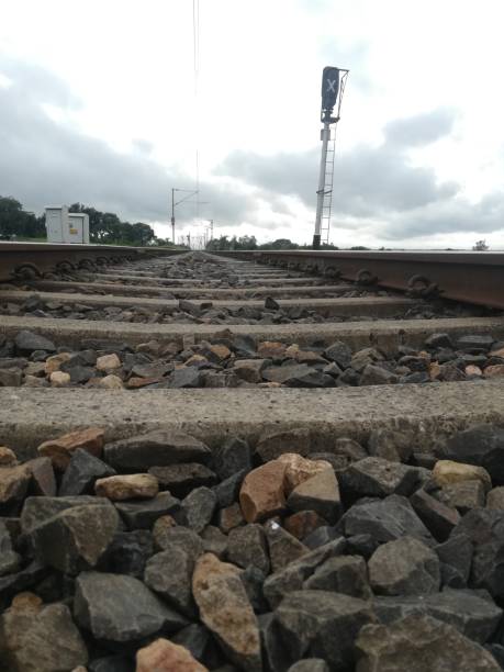 istock The railways track view with stones in the track 2168095540