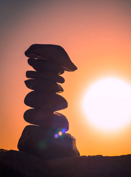 pebble stones pyramid at sunset