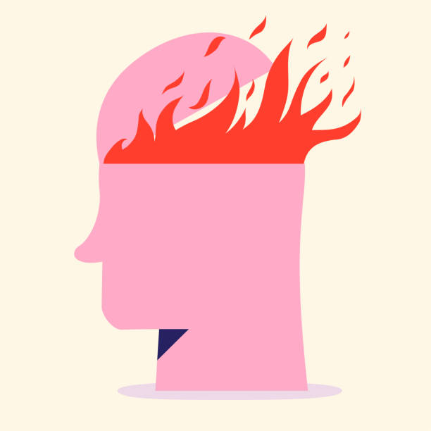 Head man burn concept illustration Emotional burnout syndrom, overworked, depression, frustration, exhausted, despair concept vector illustration 10 eps head shoot stock illustrations
