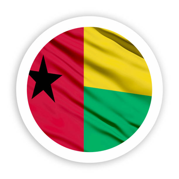 Flag of guinea bissau, rectangular icon with white border. 3D illustration