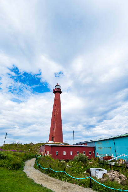 Andoya, Norway - 08.02.2024: Lighthouse of Andenes, a tourist landmark in Andoya, Norway