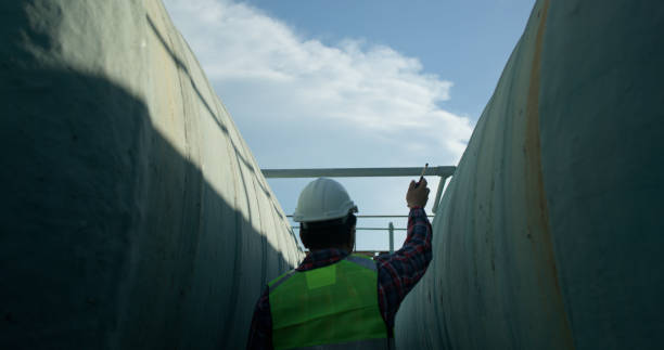 istock A contractor is working to inspect before handing over work to a company for maintenance on a large industrial plant's water system. 2168106410
