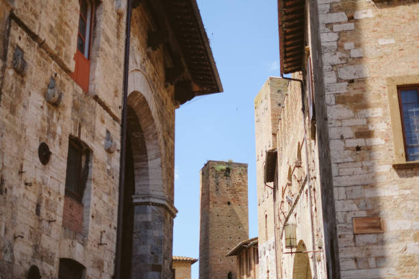 Medieval buildings, Bike packing from Volterra crossing through the countryside to San Gimignano, Tuscany