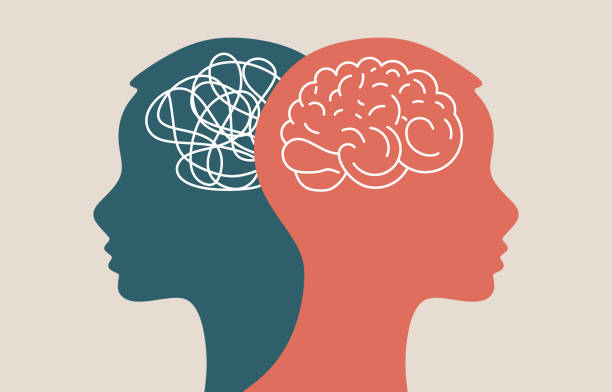 ilustrações de stock, clip art, desenhos animados e ícones de metaphor bipolar disorder mind mental. double face. split personality. - cabeça humana