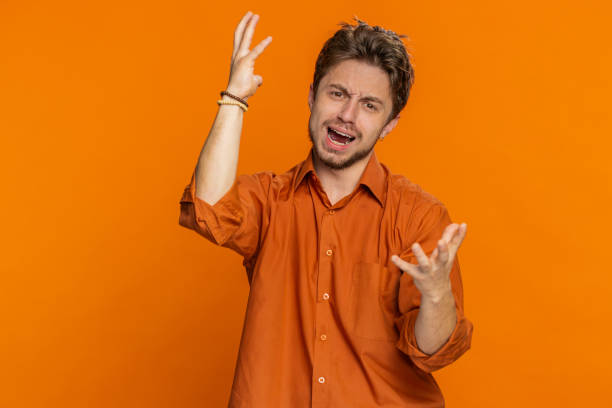 istock Irritated angry Caucasian man screams from stress tension problems, shock, rage, nervous, quarrel 2168120815
