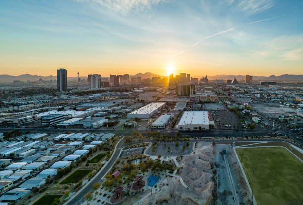 Las Vegas Nevada Downtown Drone Skyline Aerial
