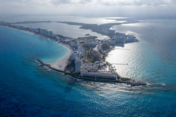 istock Drone view of Punta Cancun at Sunset 2168127667
