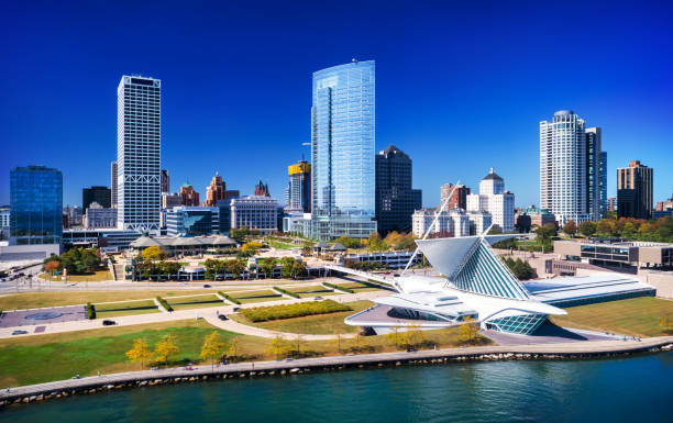 Milwaukee Skyline Aerial with Park and Shoreline