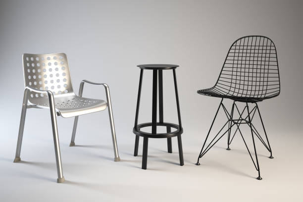 istock Vintage bar chairs and stools on a grey background. 2168140508
