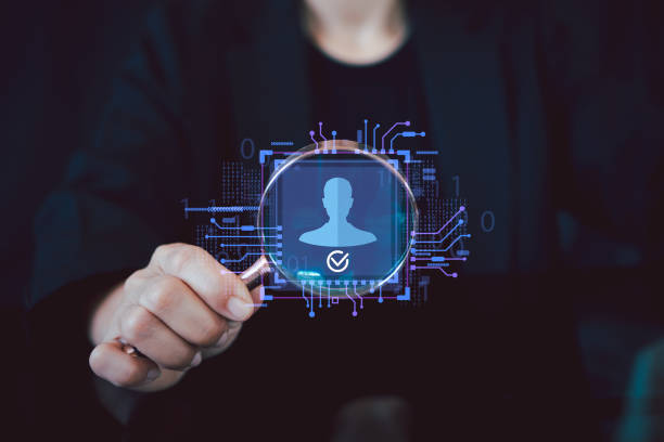 istock Know your customer (KYC) concept. Person use magnifying glass focus to identity verification system for Increase financial security and access personal financial data. Biometrics security. 2168141682