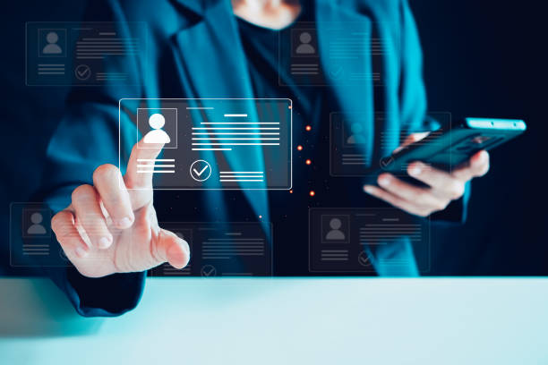 istock Digital identification or digital ID concept. Businessman use laptop and hand touch virtual screen of digital identification card to accessing databases by digital identity for cyber security. 2168141684
