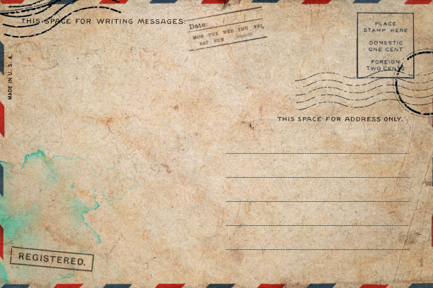 istock Backside of old postcard with dirty stain 2168141884