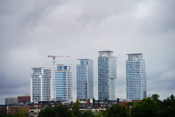 Helsinki, Finland. June 29, 2024 - Modern Skyscrapers in Kalasatama
