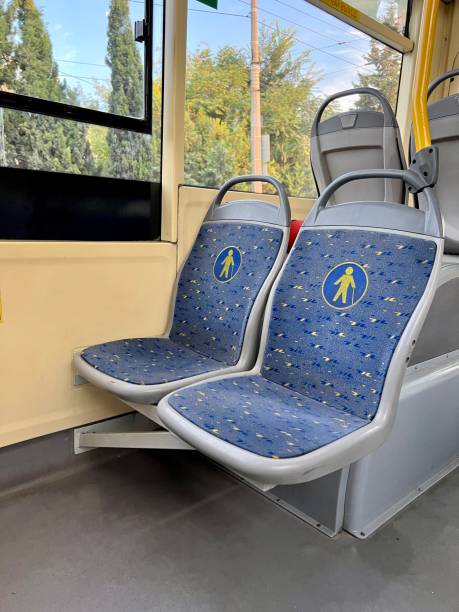 istock Special places for the elderly and disabled people in empty bus 2168151989