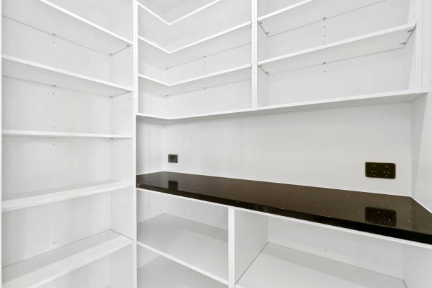 Pantry shelves in brand new house kitchen