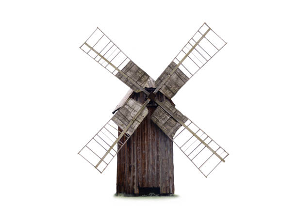 vintage wooden mill isolated on white background