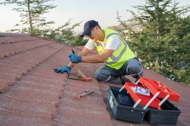 Close-up of roof flashing repair