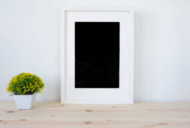 Empty photo frame and plant in a pot mock up