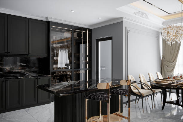 istock Residential interior of modern kitchen in luxury mansion, 3d rendering 2168175827