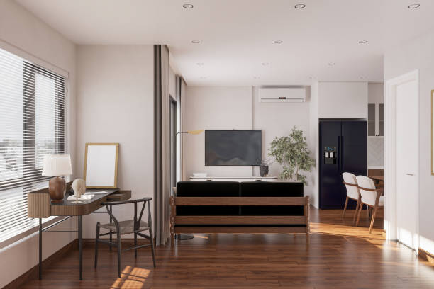 istock Modern living room, reading section and  dining room in small apartment 2168175830