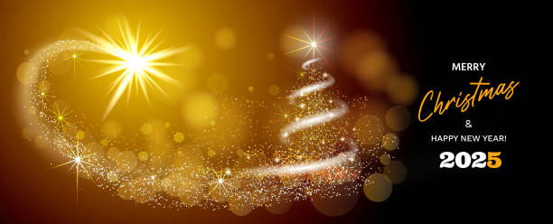 istock Christmas Star 2025. Christmas golden background with bright star, christmas tree, snow and stars 2168183617