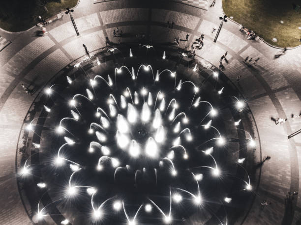 istock Look down on fountain aerial in night illumination 2168185171