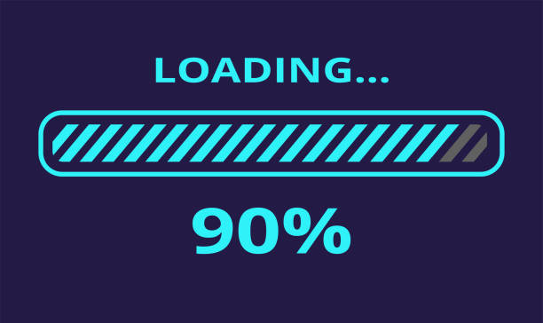 loading bar 90% loaded - yüklenmek stock illustrations