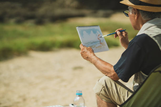 Photographing Asian senior men retired from work enjoying their hobbies.