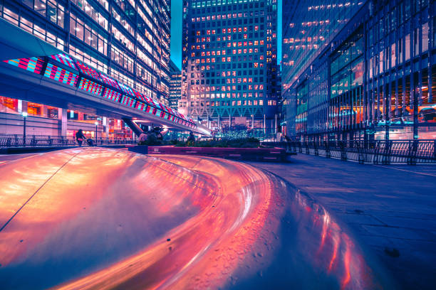 Luminated office buildings at Canary Wharf, London at Night