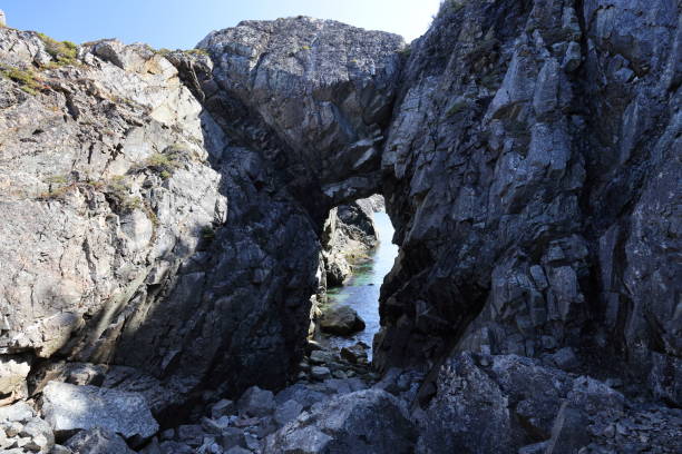 Molle, Sweden - May 3, 2022: Rocky cliffs at Kullaberg Nature Reserve in Scania Region.