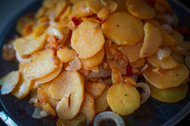 Sliced potatoes for a homemade traditional spanish tortilla
