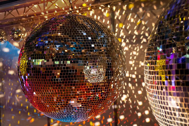 istock Rainbow disco balls with disco lights. Entertainment industry 2168223093