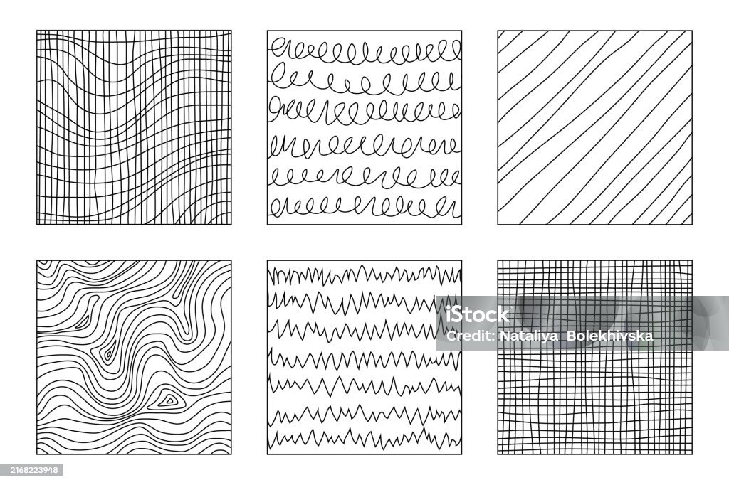 Strange Line Pattern Six Abstract Patterns Handdrawn With Different Black Lines Isolated On ...