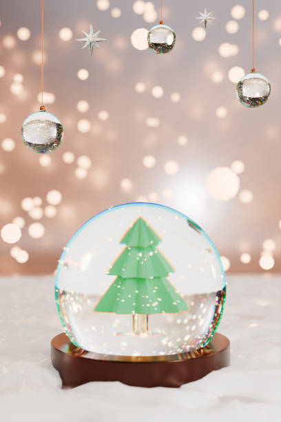 istock A festive snow globe featuring a green Christmas tree, surrounded by sparkling lights and a snowy base. 3d rendering 2168233648
