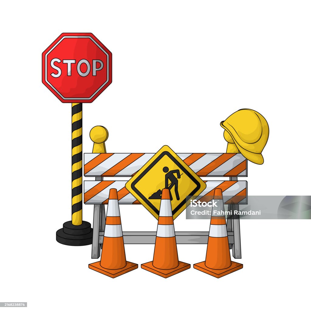 Road Stop Example Vector Road Block With Stop Sign Stock Illustration - Download Image Now ...