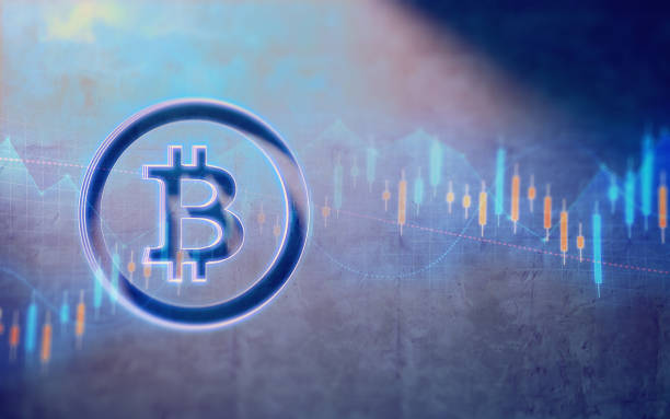 istock illuminated Cut BTC Symbol with Financial Graph on Colorful Dark Concrete Background 2168241253
