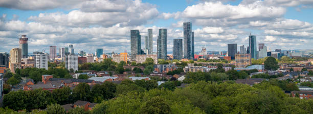 istock Manchester skyline with white clouds and blue sky 2168245295