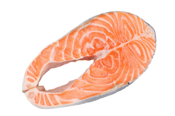 istock Salmon steak isolated on white background. Top view. 2168257964