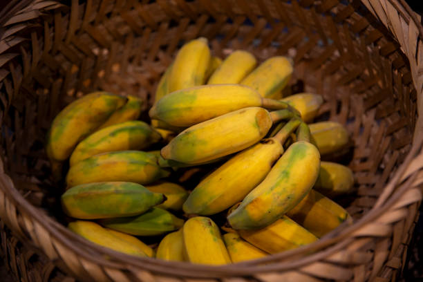 Yellow bananas in a bamboo basket