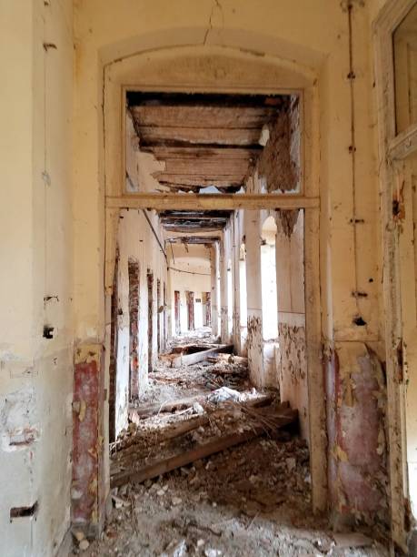 istock Corridor in a ruined building 2168276066