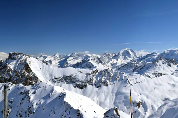 Winter mountain peaks in the Three Valleys region