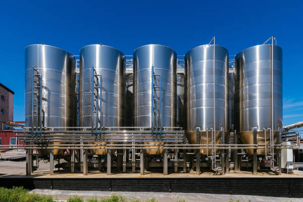 istock Modern winery. Stainless steel barrels for wine fermentation 2168286353