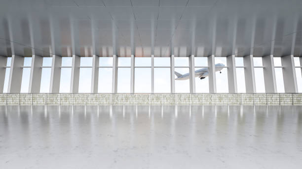istock Empty airport walkway interior with window glasses 2168288323