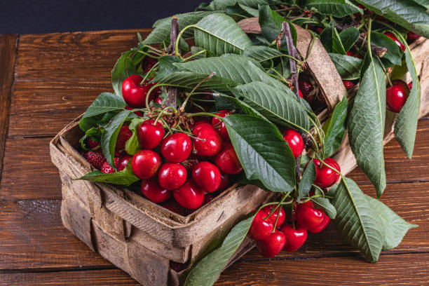 istock ripe cherries in a box on the table close up top view 2168293603